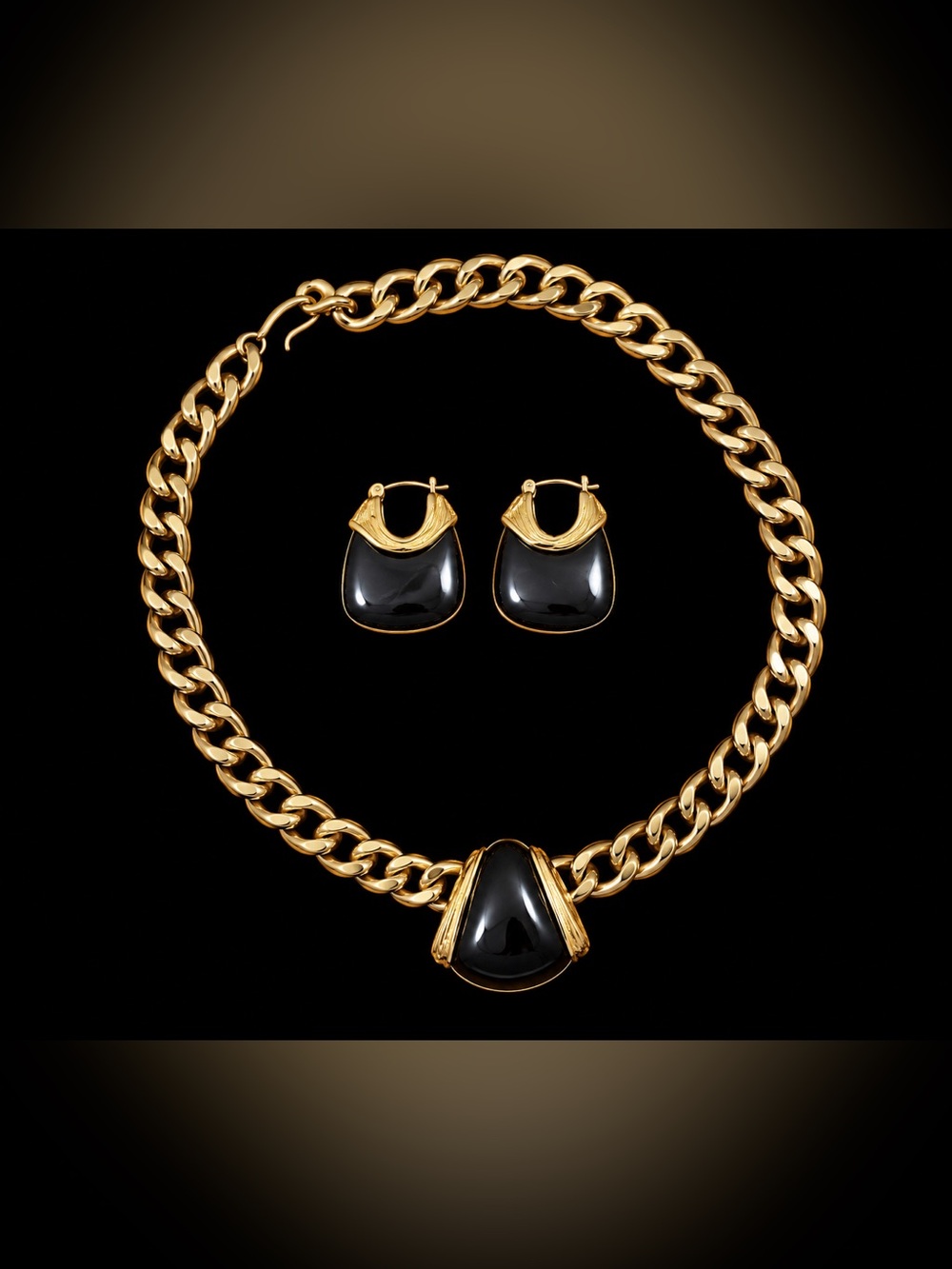 Monet Gold-Tone Necklace and Black Accent Earrings Set